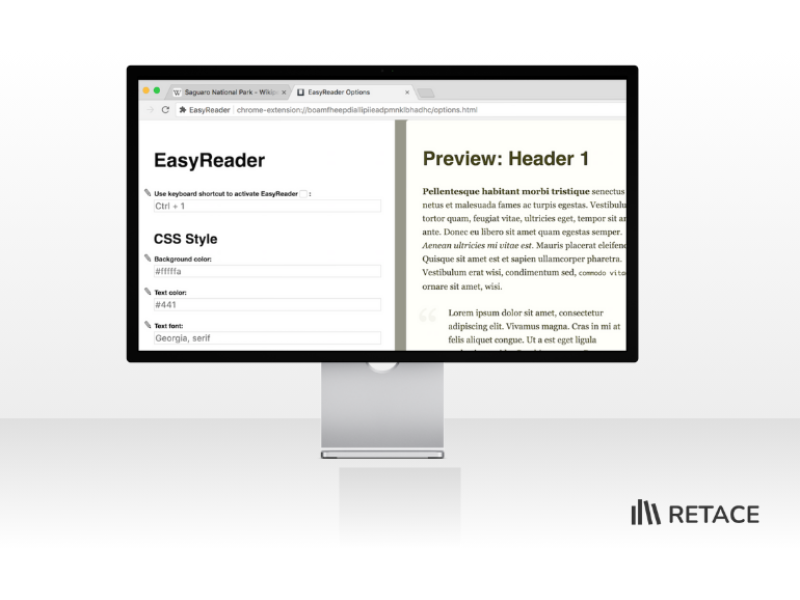 Tela com texto limpo mostrando o funcionamento do EasyReader